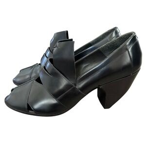 Marc Jacobs Made in Italy Chunky Pumps Sz 39.5 EU Black Leather‎ Open Toe Chic
